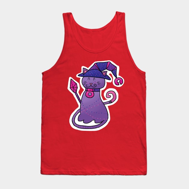 PURRple DnD Cat Wizard with Hat, Staff and Spots Tank Top by JonGrin